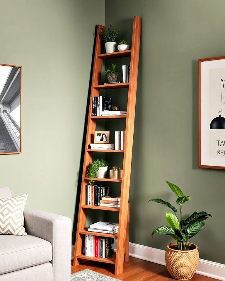 ladder style stylish corner bookshelf