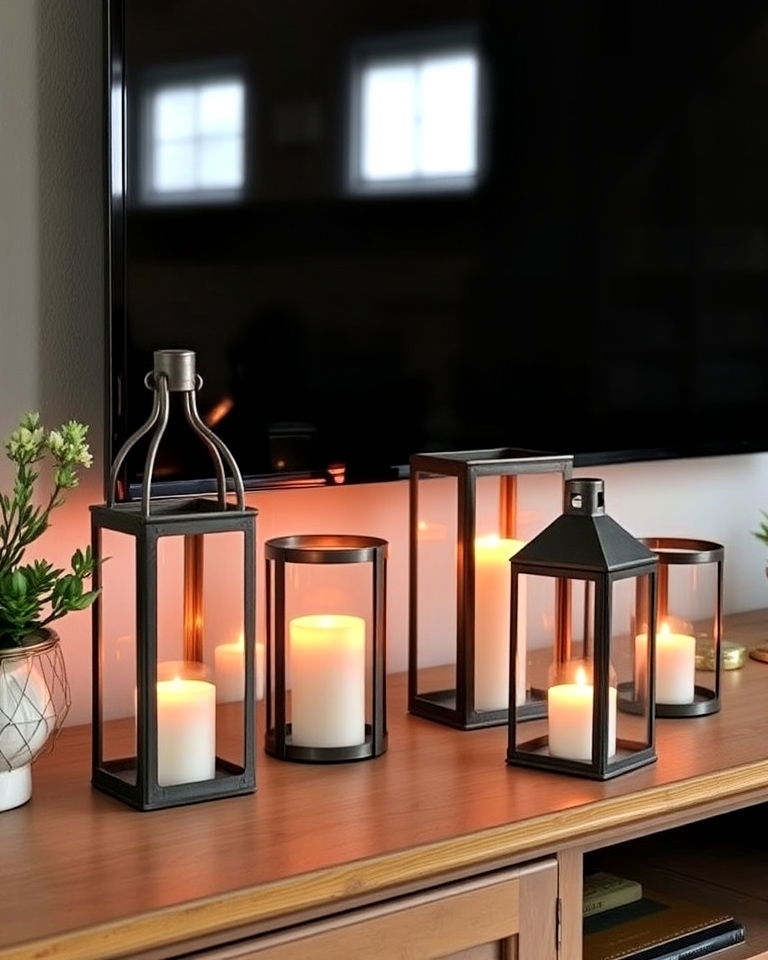 lanterns for a cozy tv console ambiance
