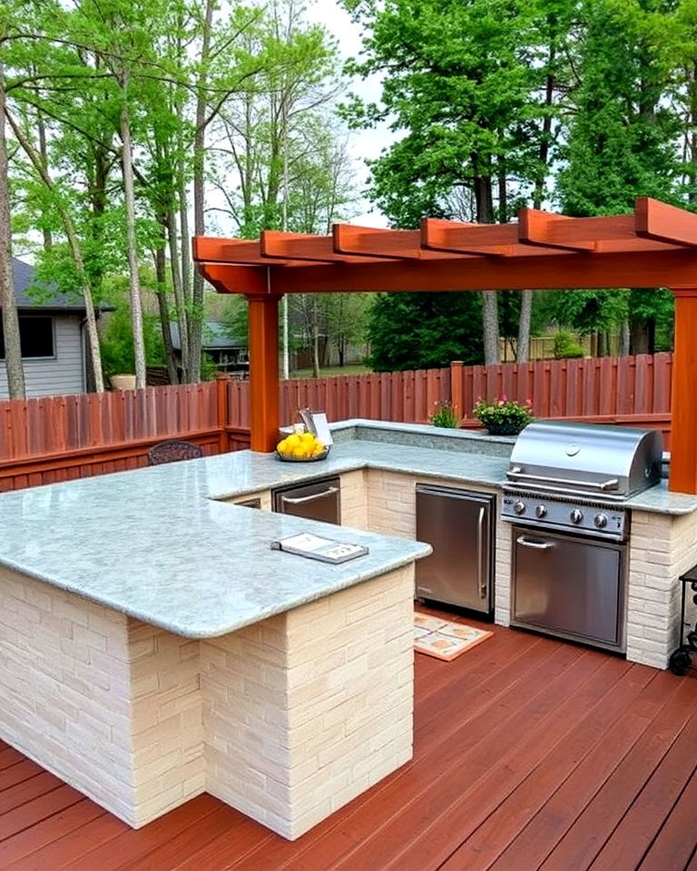large deck with outdoor kitchen