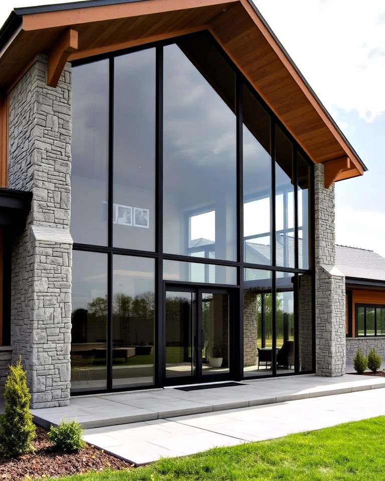 large glass panels or walls into a barndominium’s house exteriors