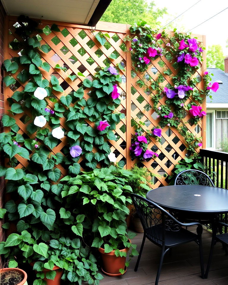 lattice panels with climbing vines for privacy