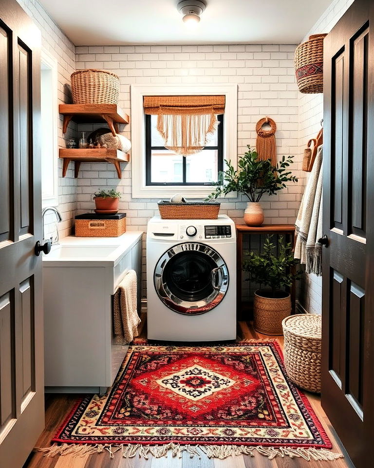 laundry room layered rug for texture