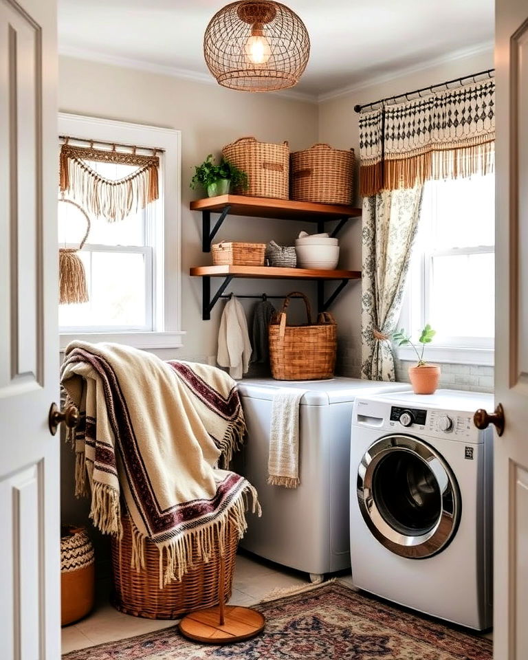 laundry room layered textiles for warmth