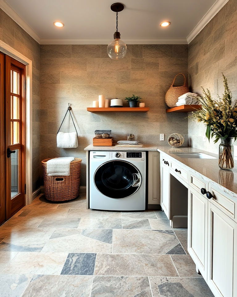 laundry room natural stone flooring