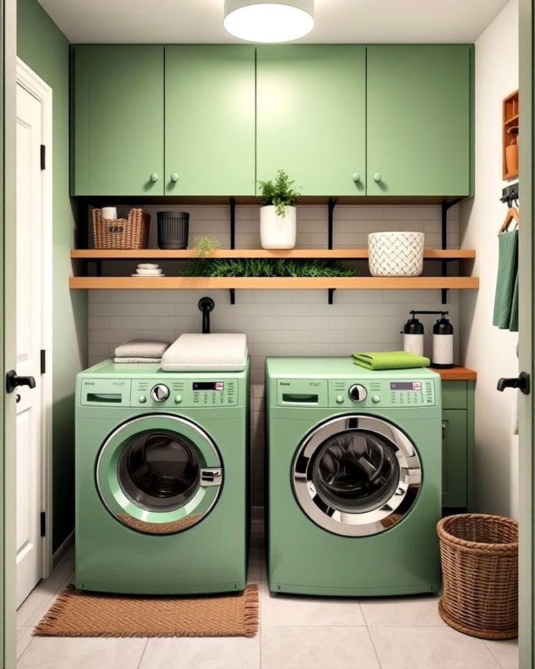 laundry room with eco friendly green appliances