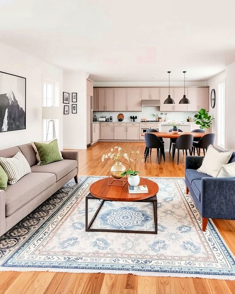 layer rug for open concept space