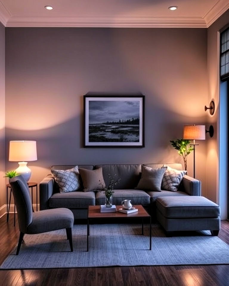 layered lighting in a small living room