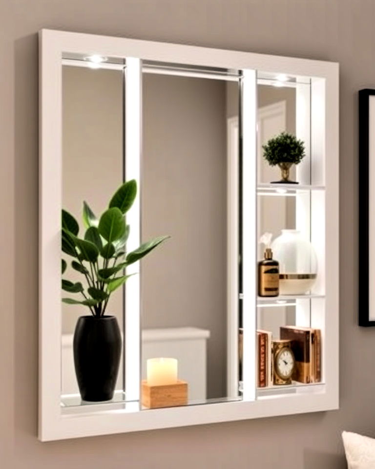 layered mirrors with shelving