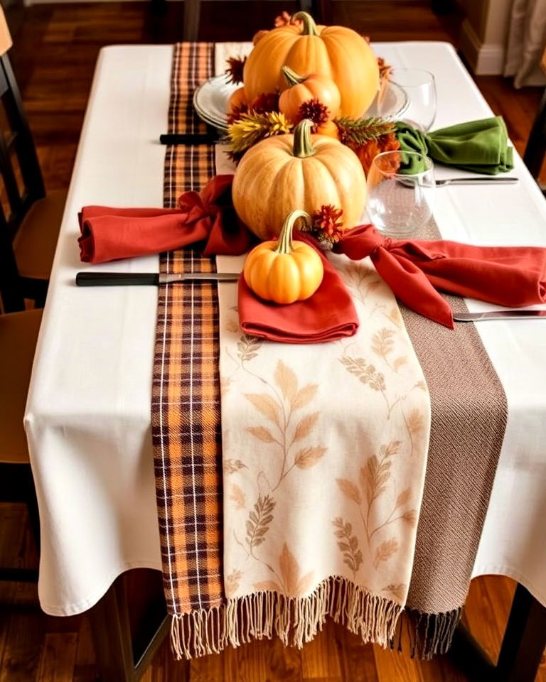 layered table linens for a cozy table setup