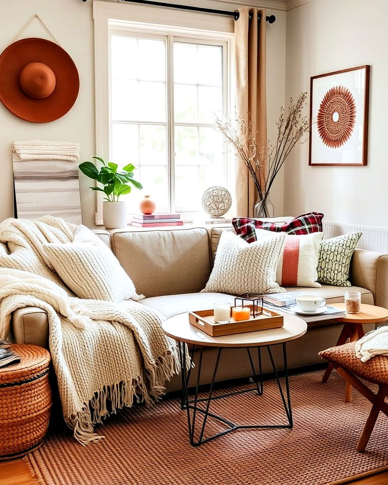 layered textiles for small living room