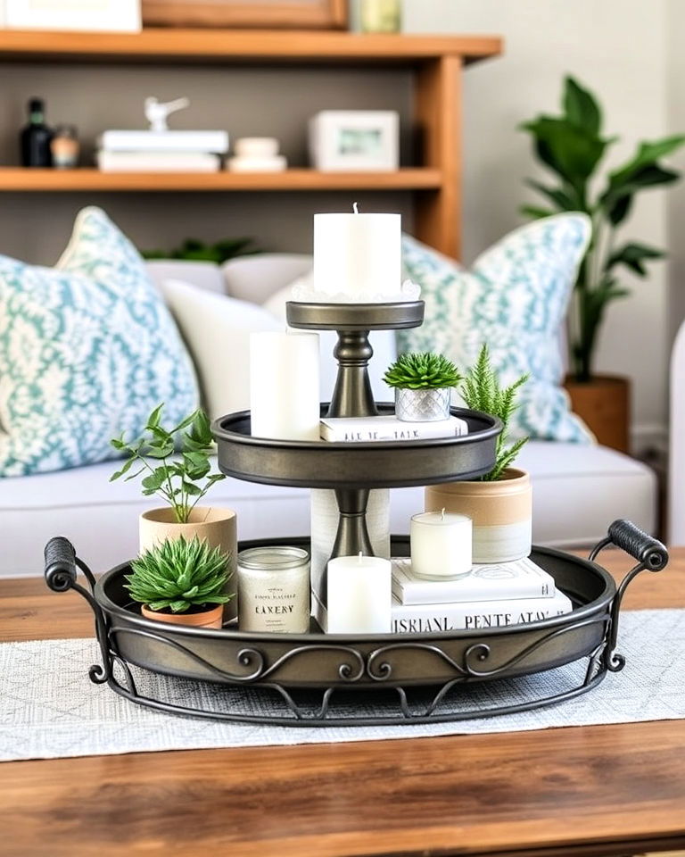 layered tray displays centerpiece