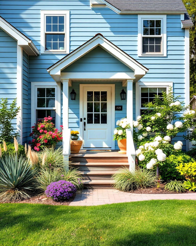light blue and landscaping harmony