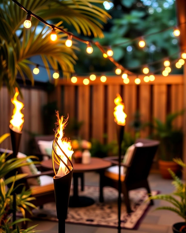 lighted tiki torches for tropical vibes
