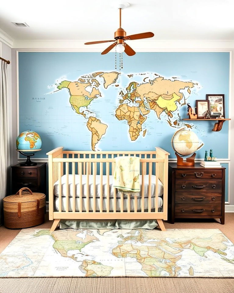 little explorer map and travel themed nursery
