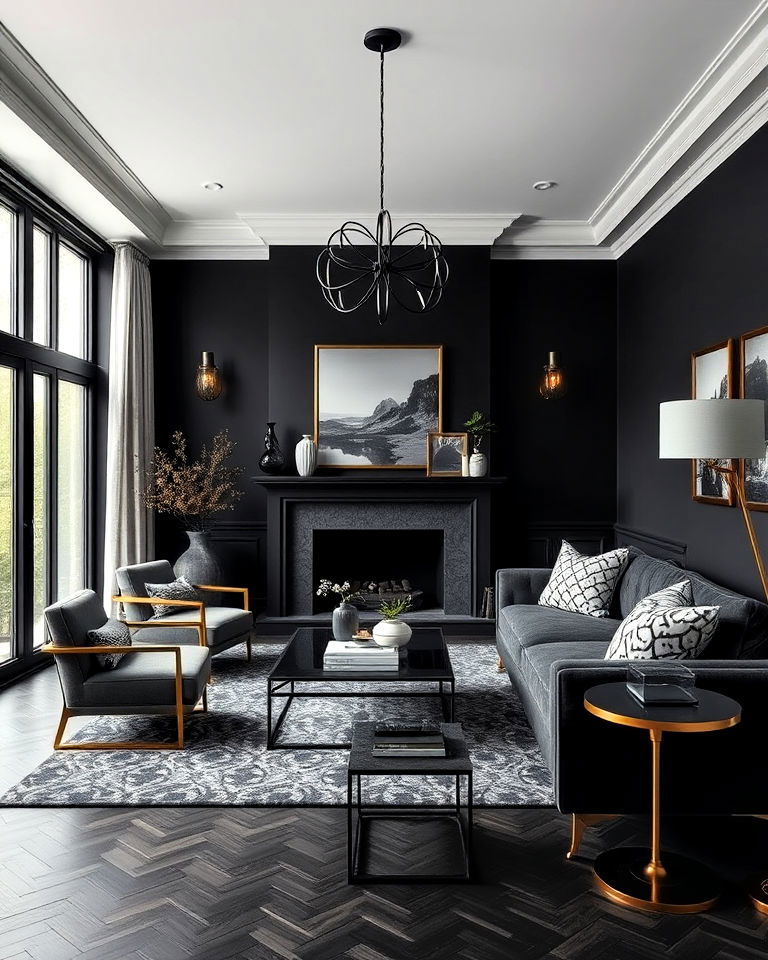 living room dark and moody color palette