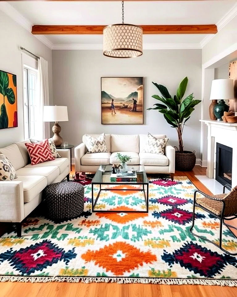 living room ikat rugs for global influence