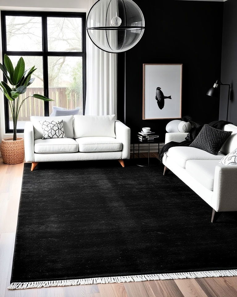 living room monochrome rugs for minimalist aesthetics