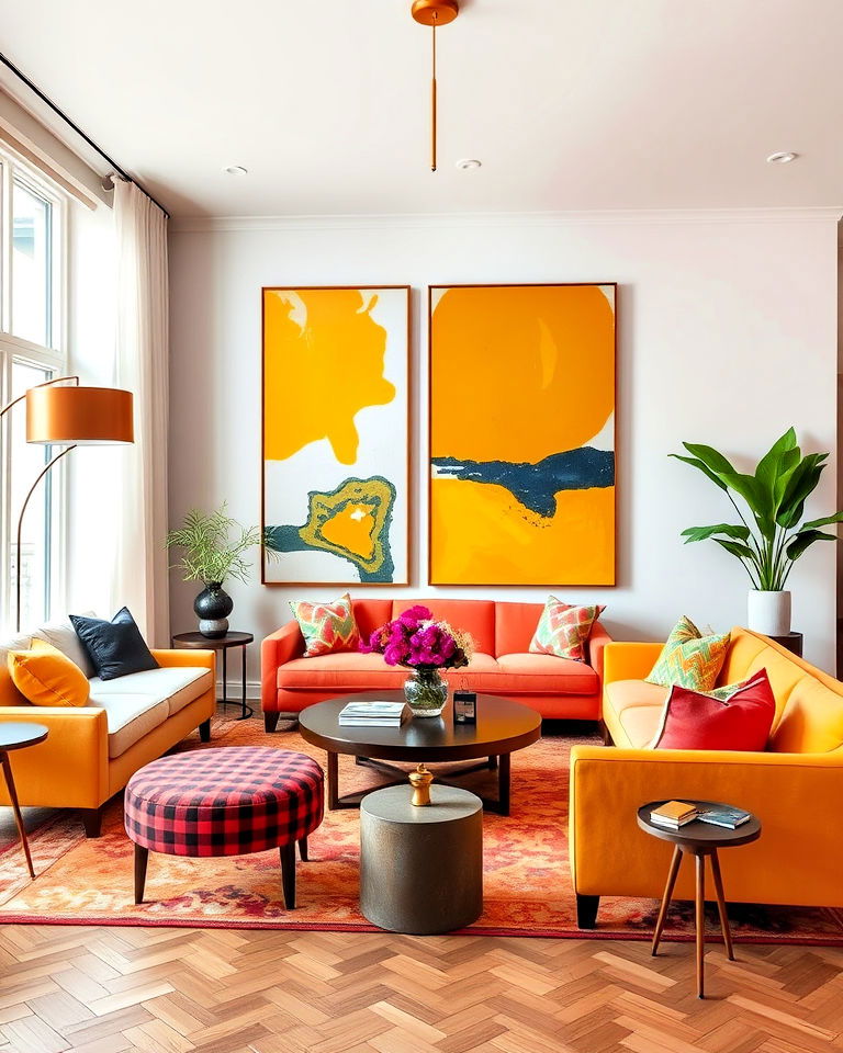 living room with bold art inspired decor