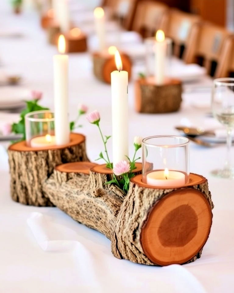 log candle holders