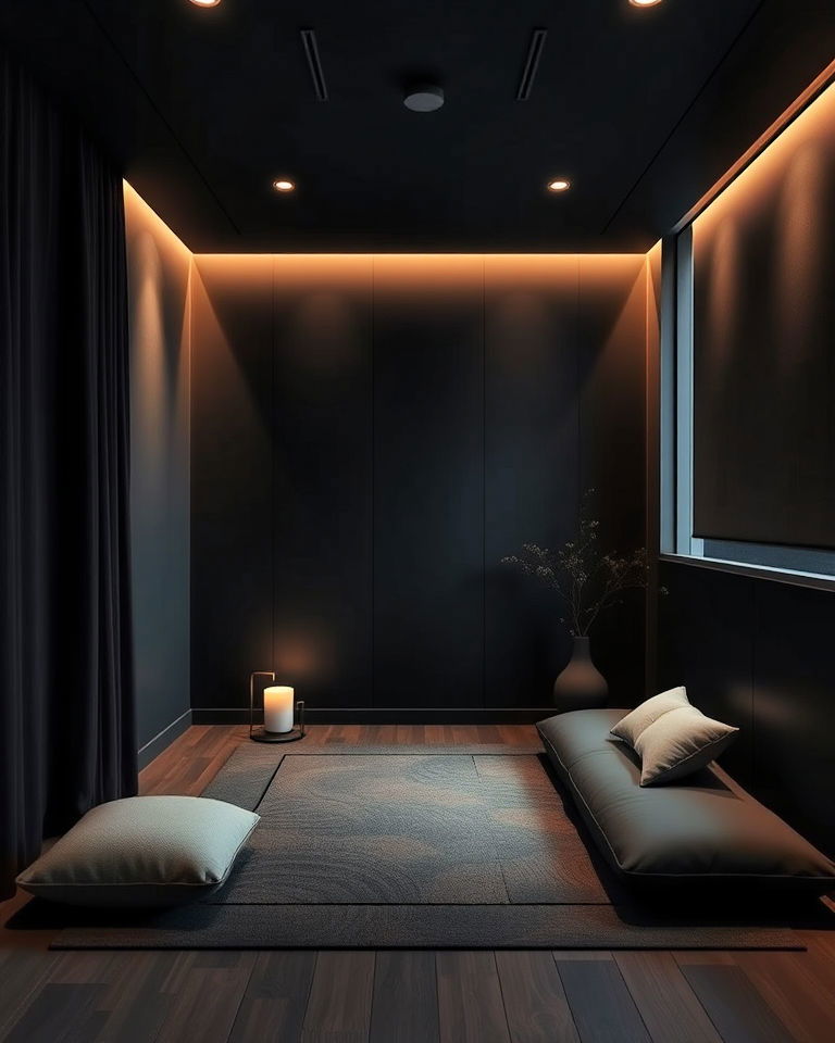 low light meditation space with dark tones