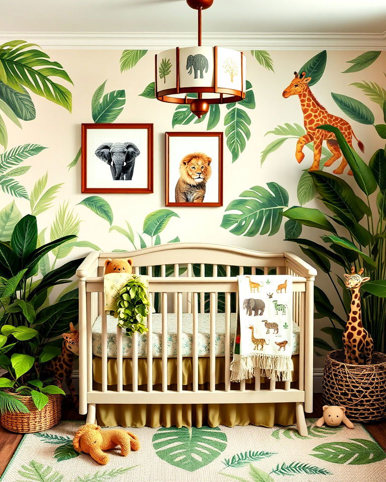 lush safari jungle themed nursery