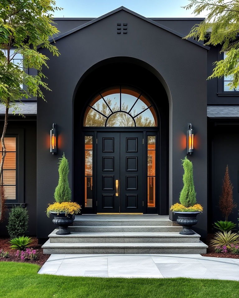 luxurious black stucco with bold entryway