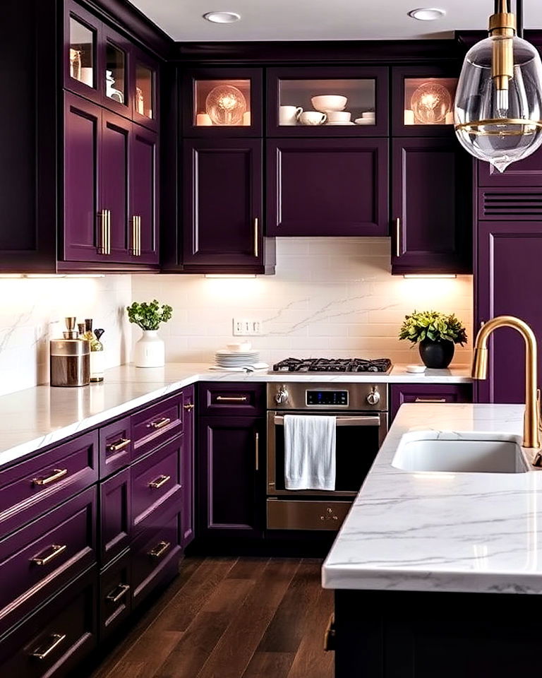luxurious dark plum kitchen cabinets