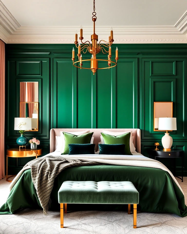 luxurious emerald green accent wall for bedroom