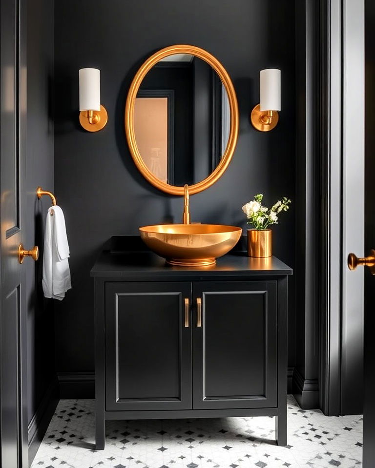 luxurious gold sink bowl on a black vanity