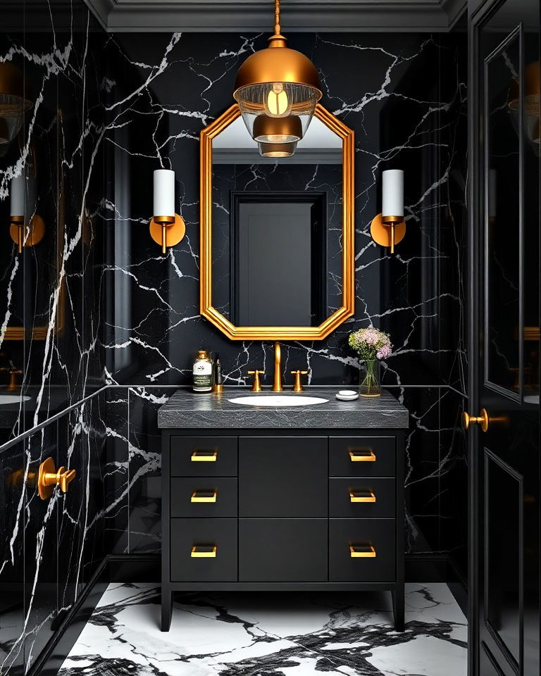 luxurious marble and gold accents powder room