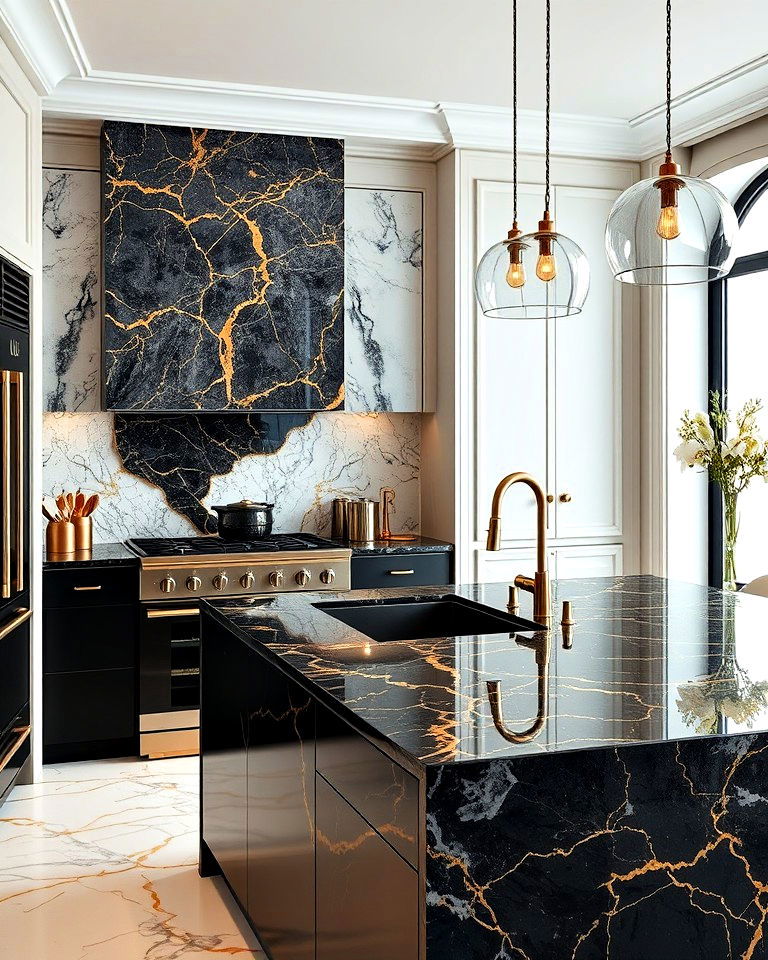 luxurious marble kitchen countertops with gold veins