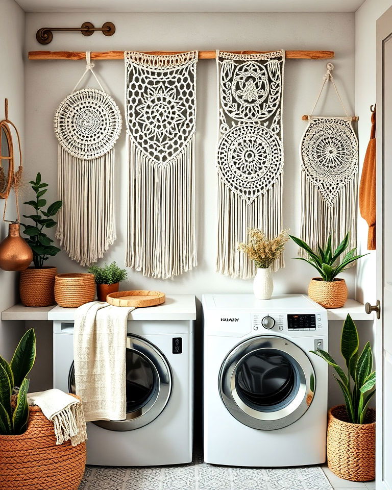 macramé wall hangings for laundry room