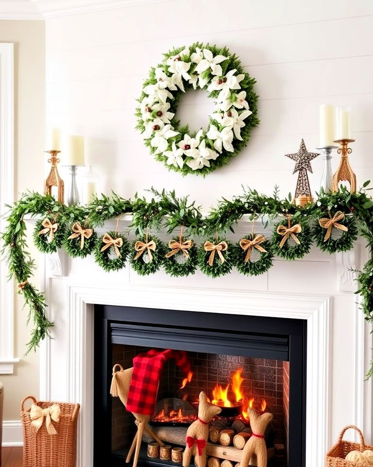 mantel garland of mini wreaths