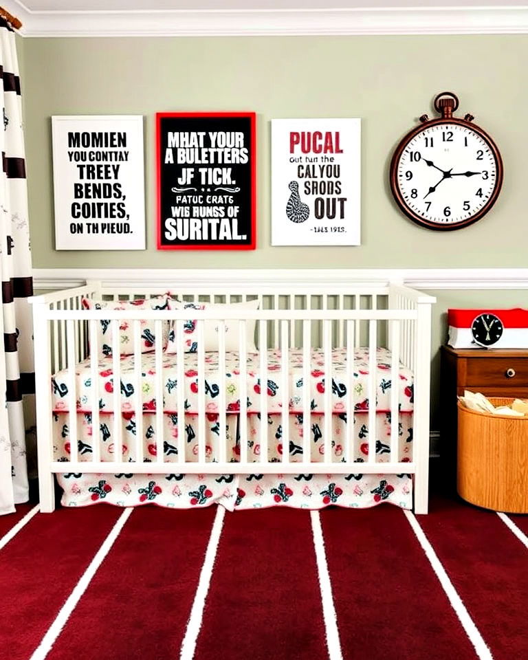 marathon and track inspired nursery decor