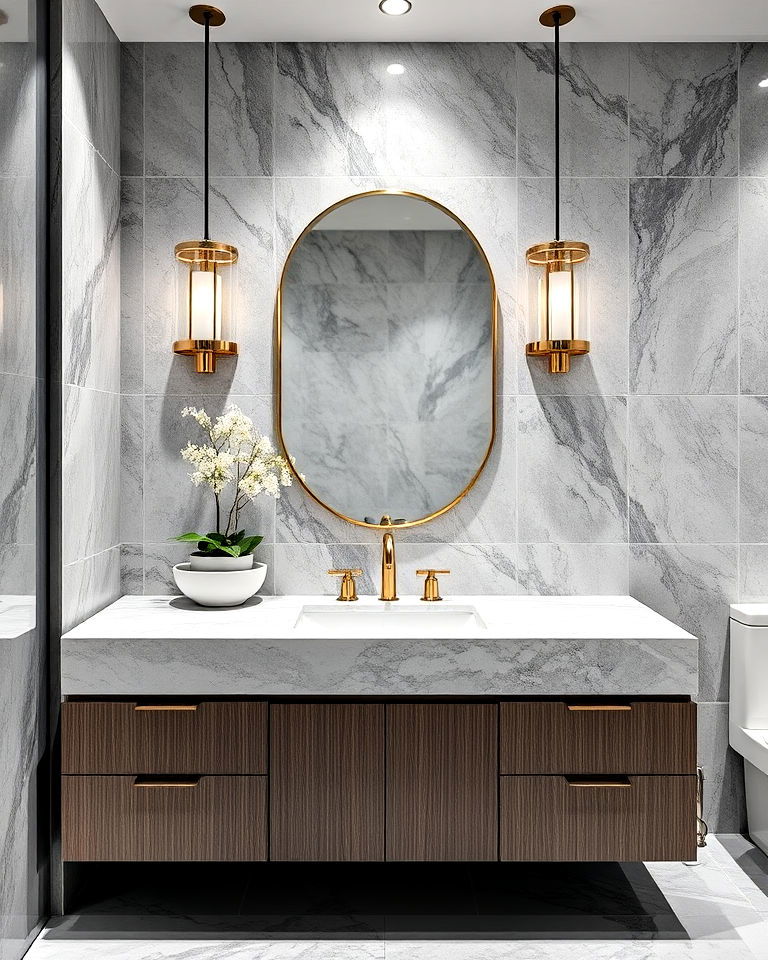 marble accents in gray tones bathroom