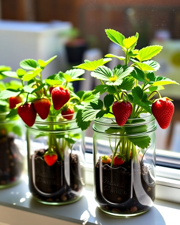 mason jar strawberry planter