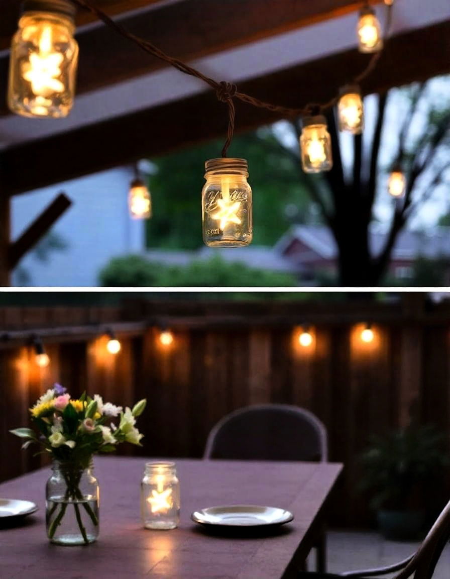 mason jar string lights for rustic appeal patio