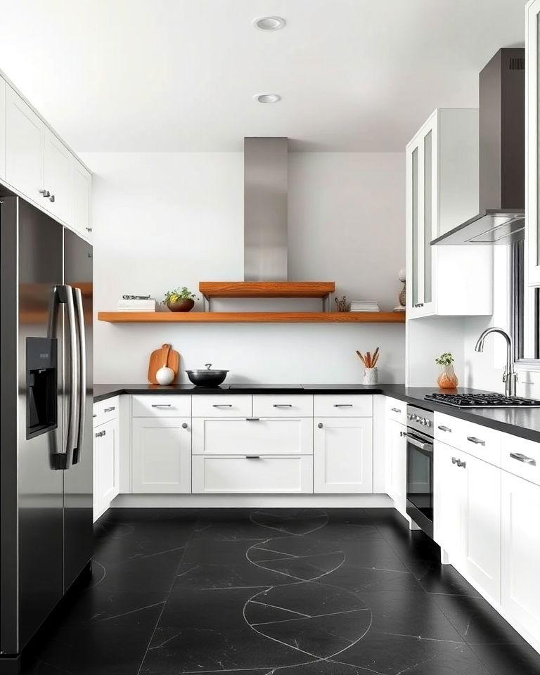 matte black limestone kitchen flooring