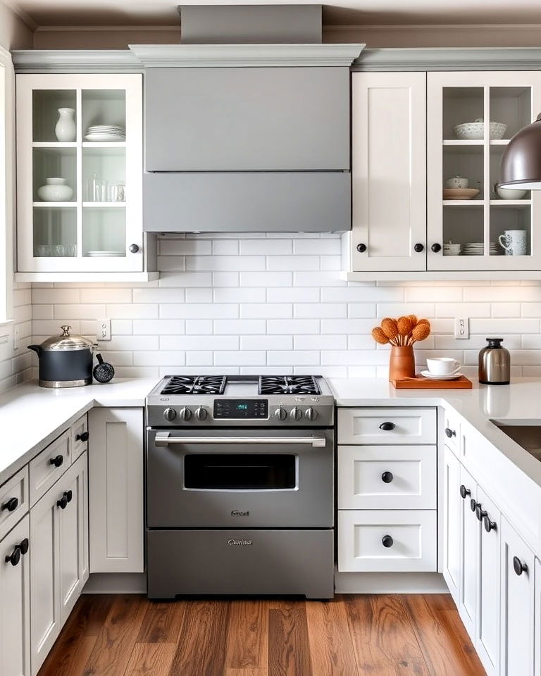 matte grey kitchen appliances with white cabinetry