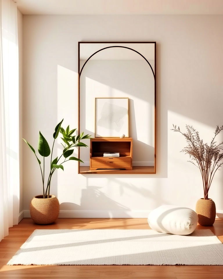 meditation room with a wall mirror for an airy feel