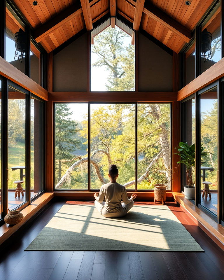 meditation room with floor to ceiling windows