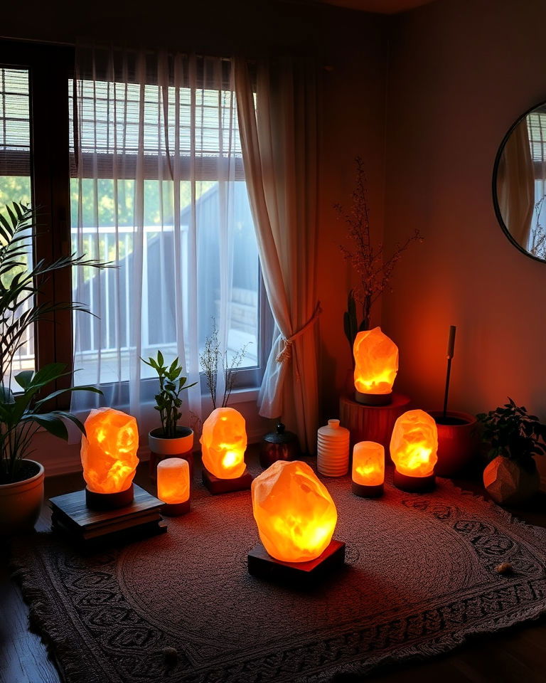 meditation room with himalayan salt lamp