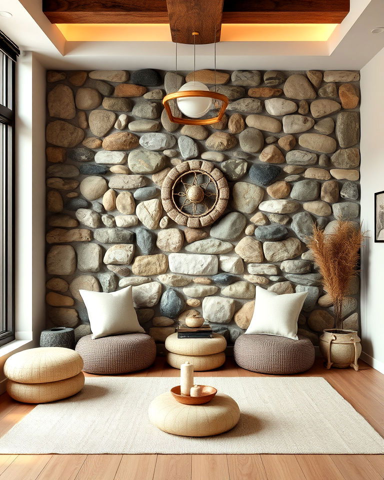 meditation room with natural stone elements