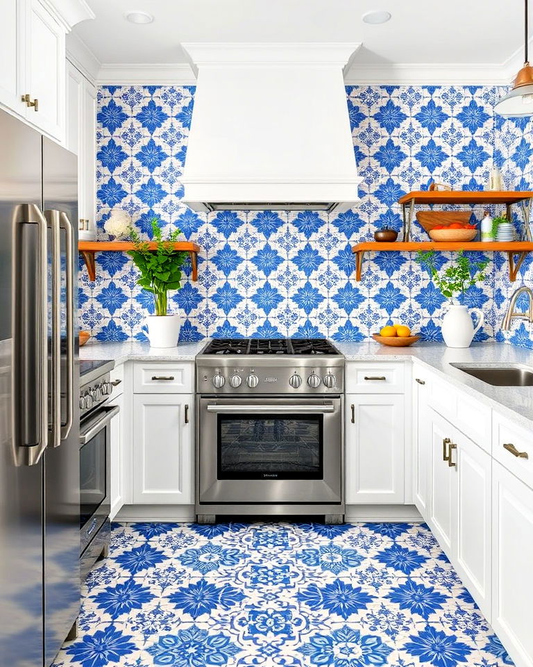 mediterranean blue and white kitchen tiles