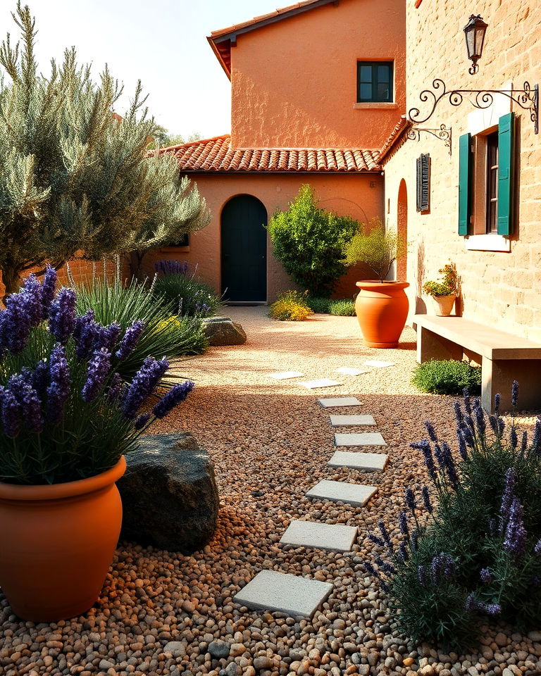 mediterranean inspired gravel garden