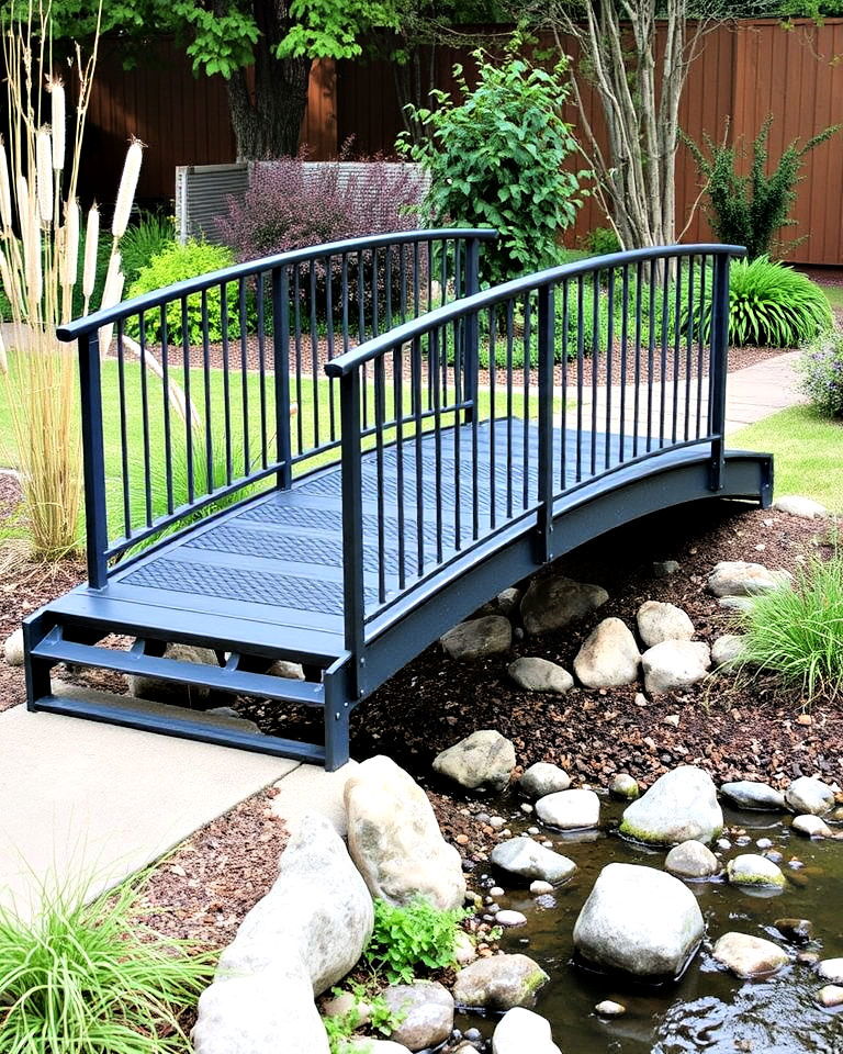 metal footbridge with railings for the garden