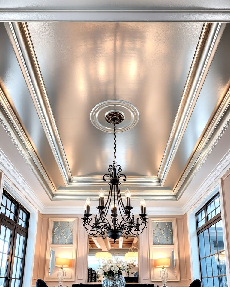metallic finish tray ceiling for formal dining room