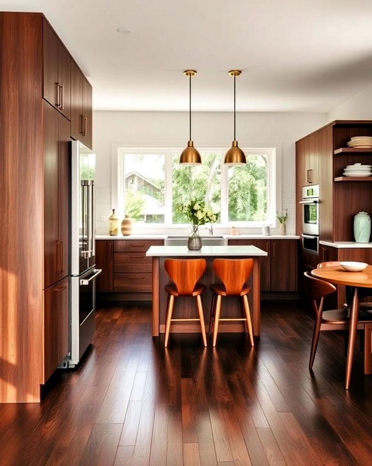 mid century modern with dark wood floor and sleek lines