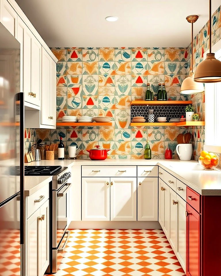 mid century patterns wallpaper for kitchen
