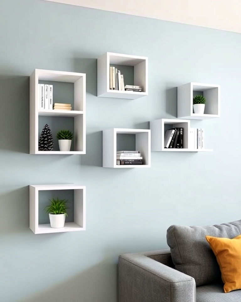 minimalist and modern floating cube corner shelves